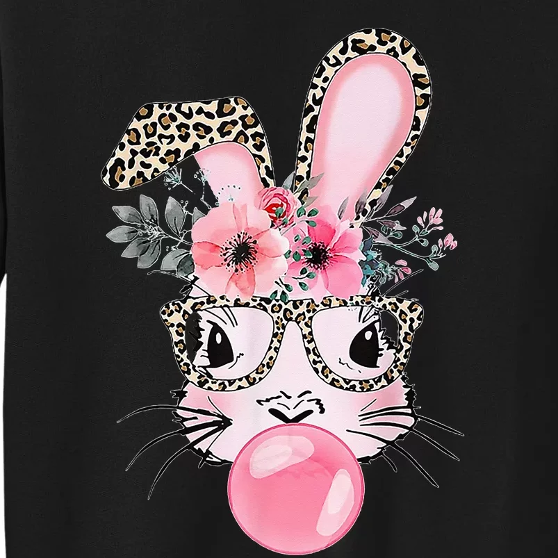 Cute Bunny With Leopard Glasses Bubblegum Easter Day Gifts Tall Sweatshirt