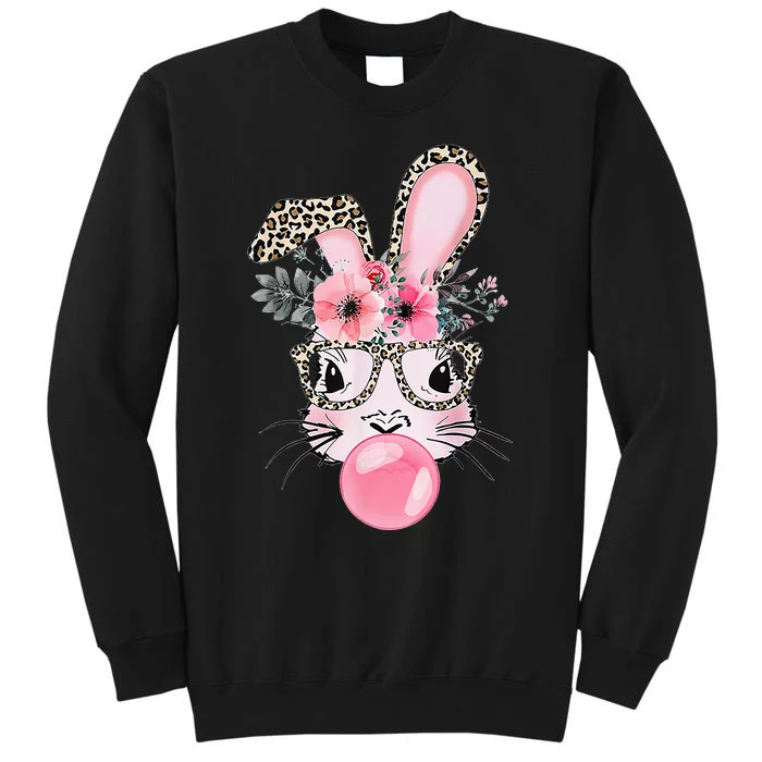 Cute Bunny With Leopard Glasses Bubblegum Easter Day Gifts Tall Sweatshirt