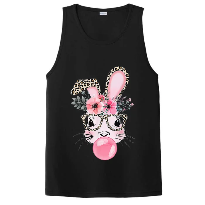 Cute Bunny With Leopard Glasses Bubblegum Easter Day Gifts Performance Tank