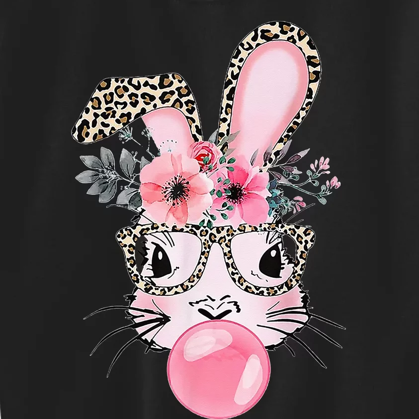 Cute Bunny With Leopard Glasses Bubblegum Easter Day Gifts Kids Sweatshirt