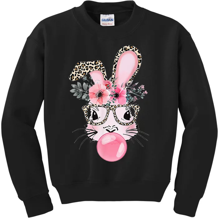 Cute Bunny With Leopard Glasses Bubblegum Easter Day Gifts Kids Sweatshirt