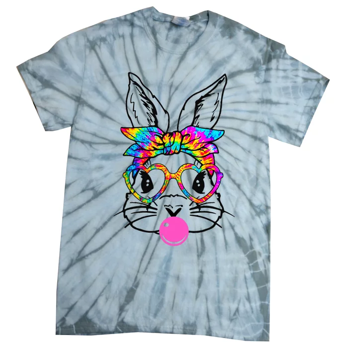 Cute Bunny With Bandana Heart Glasses Bubblegum Easter Day Tie-Dye T-Shirt