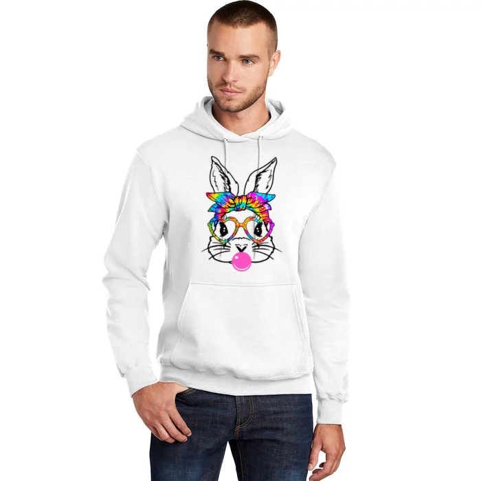 Cute Bunny With Bandana Heart Glasses Bubblegum Easter Day Hoodie