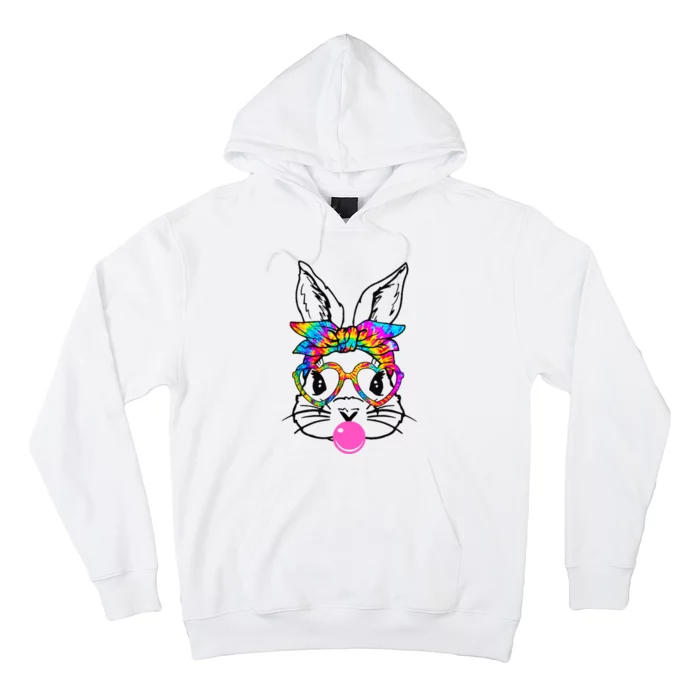 Cute Bunny With Bandana Heart Glasses Bubblegum Easter Day Hoodie