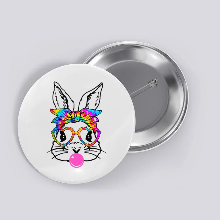 Cute Bunny With Bandana Heart Glasses Bubblegum Easter Day Button