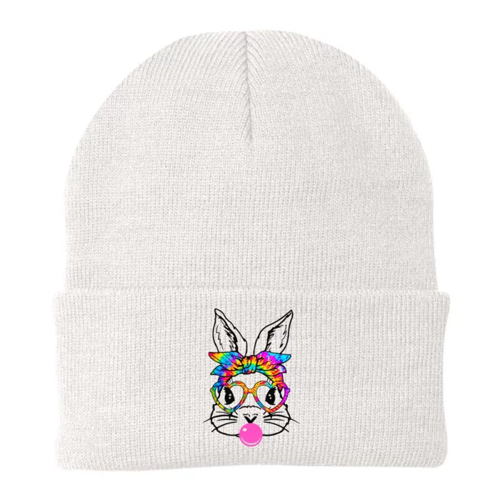 Cute Bunny With Bandana Heart Glasses Bubblegum Easter Day Knit Cap Winter Beanie