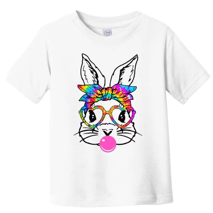 Cute Bunny With Bandana Heart Glasses Bubblegum Easter Day Toddler T-Shirt