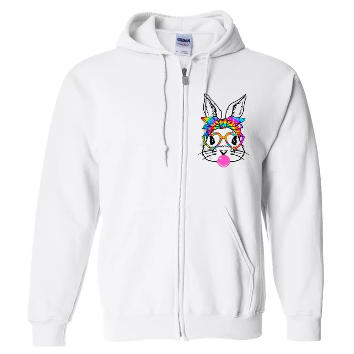 Cute Bunny With Bandana Heart Glasses Bubblegum Easter Day Full Zip Hoodie