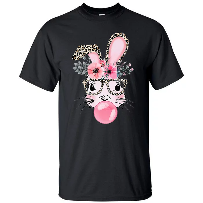 Cute Bunny With Leopard Glasses Bubblegum Easter Day Tall T-Shirt