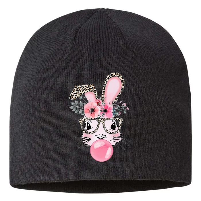 Cute Bunny With Leopard Glasses Bubblegum Easter Day 8 1/2in Sustainable Knit Beanie