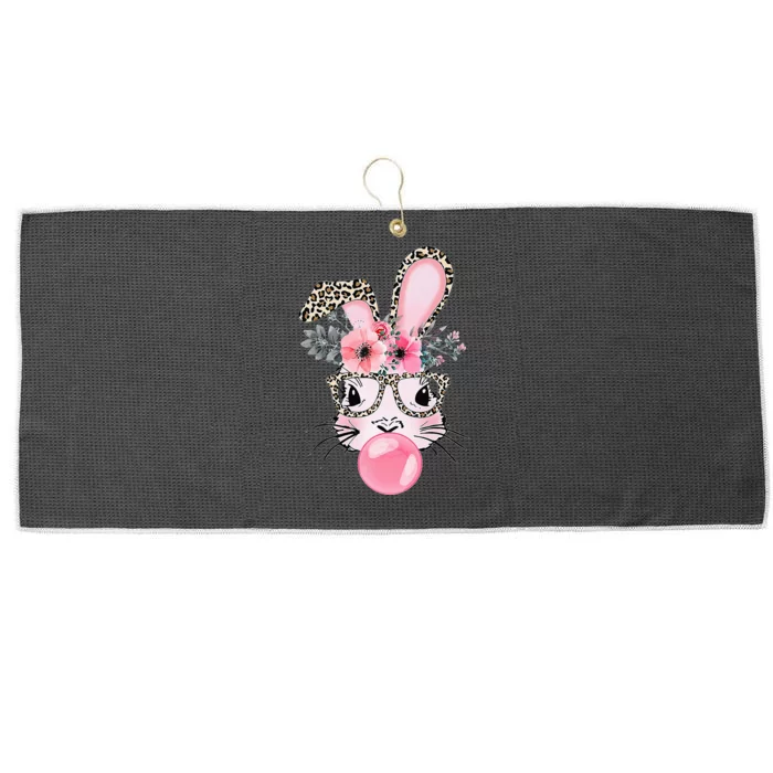 Cute Bunny With Leopard Glasses Bubblegum Easter Day Large Microfiber Waffle Golf Towel