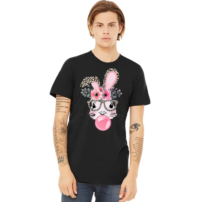 Cute Bunny With Leopard Glasses Bubblegum Easter Day Premium T-Shirt