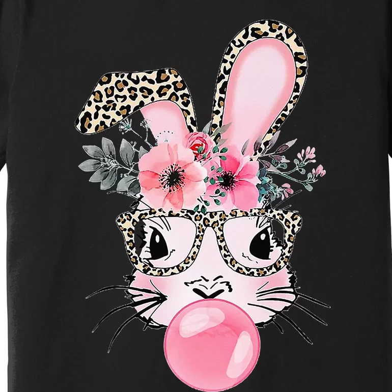 Cute Bunny With Leopard Glasses Bubblegum Easter Day Premium T-Shirt