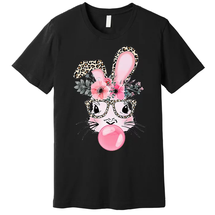 Cute Bunny With Leopard Glasses Bubblegum Easter Day Premium T-Shirt