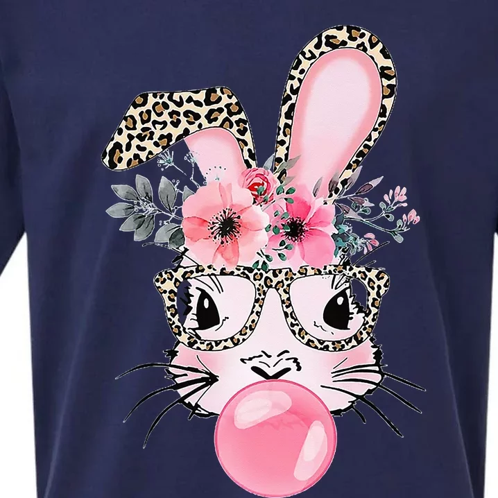 Cute Bunny With Leopard Glasses Bubblegum Easter Day Sueded Cloud Jersey T-Shirt