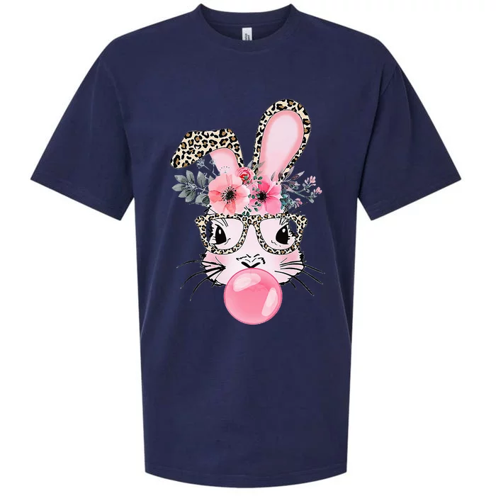 Cute Bunny With Leopard Glasses Bubblegum Easter Day Sueded Cloud Jersey T-Shirt