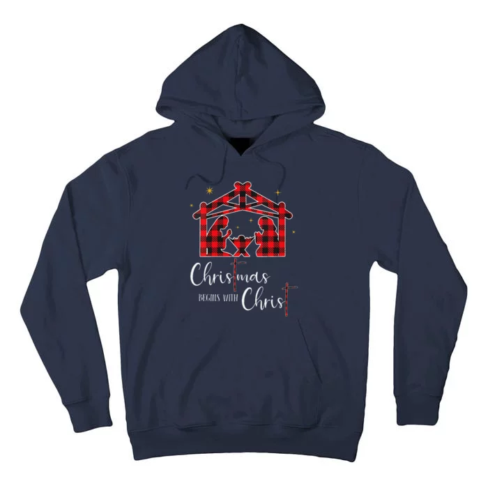 Christmas Begins With Christ Jesus Cross Christian Pajama Tall Hoodie