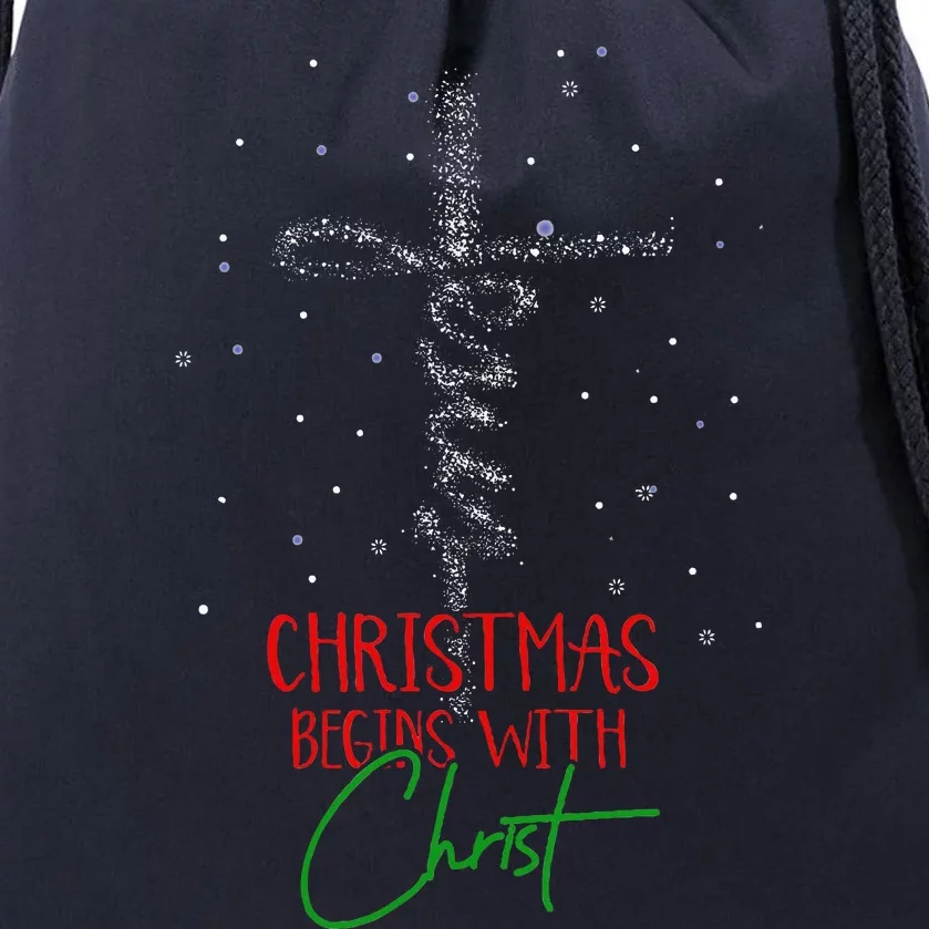 Christmas Begins With Christ Snowman Christian Religious Drawstring Bag