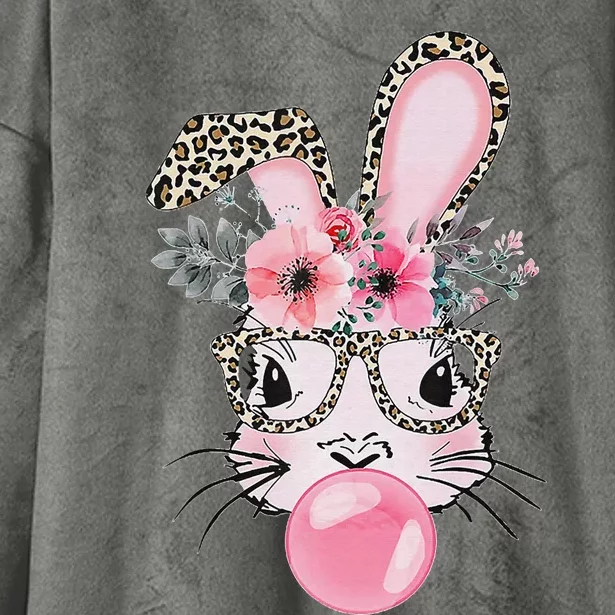 Cute Bunny With Leopard Glasses Bubblegum Easter Day Hooded Wearable Blanket