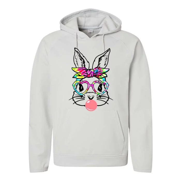 Cute Bunny With Bandana Heart Glasses Bubblegum Easter Day Performance Fleece Hoodie