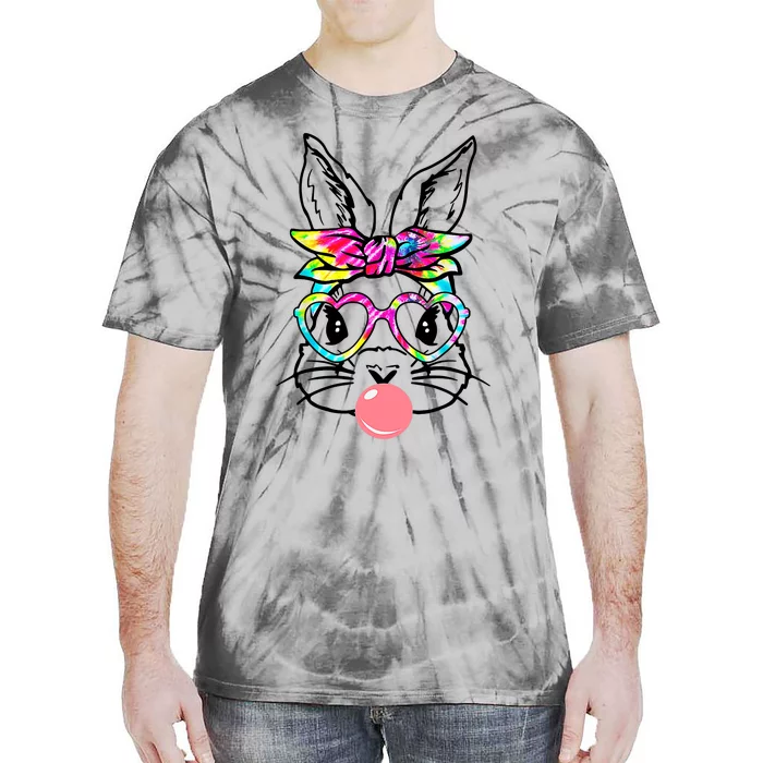 Cute Bunny With Bandana Heart Glasses Bubblegum Easter Day Tie-Dye T-Shirt