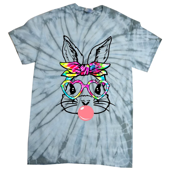 Cute Bunny With Bandana Heart Glasses Bubblegum Easter Day Tie-Dye T-Shirt