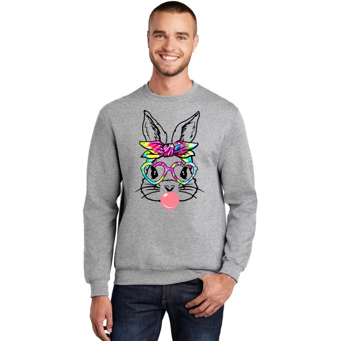 Cute Bunny With Bandana Heart Glasses Bubblegum Easter Day Tall Sweatshirt