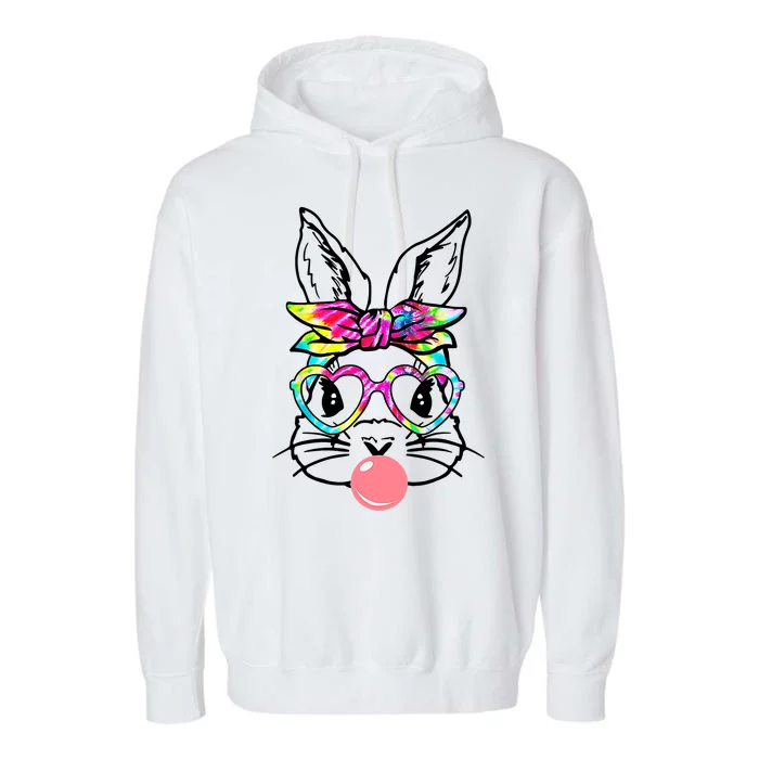 Cute Bunny With Bandana Heart Glasses Bubblegum Easter Day Garment-Dyed Fleece Hoodie