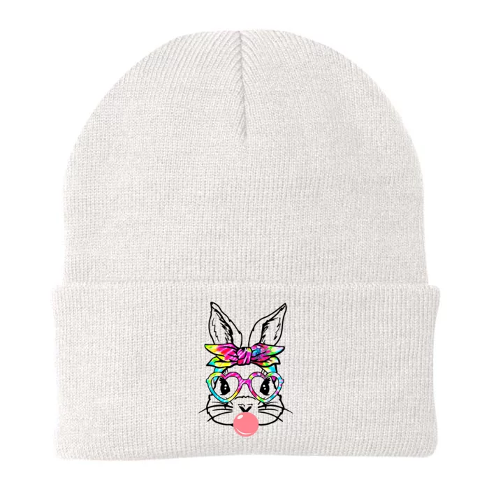 Cute Bunny With Bandana Heart Glasses Bubblegum Easter Day Knit Cap Winter Beanie