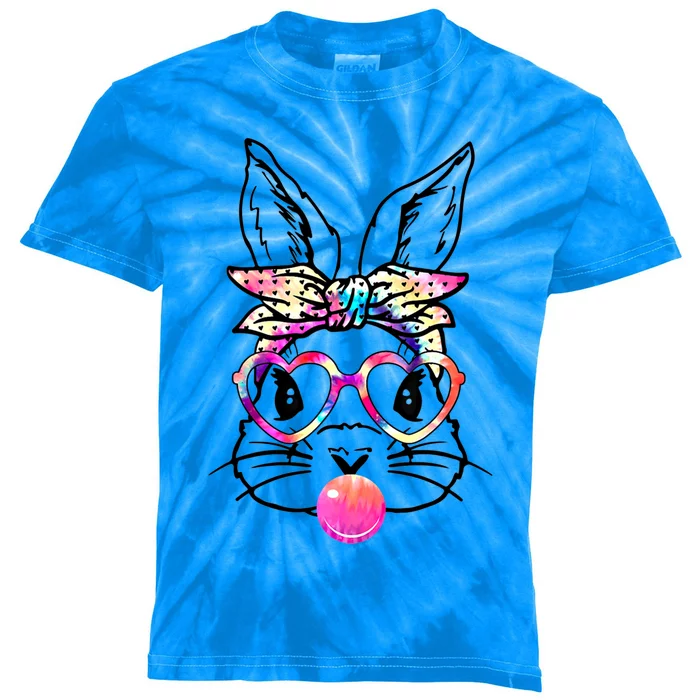 Cute Bunny With Bandana Heart Glasses Bubblegum Easter Day Cool Gift Kids Tie-Dye T-Shirt