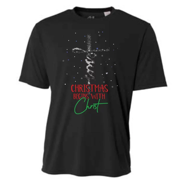 Christmas Begins With Christ Snowman Christian Religious Cooling Performance Crew T-Shirt