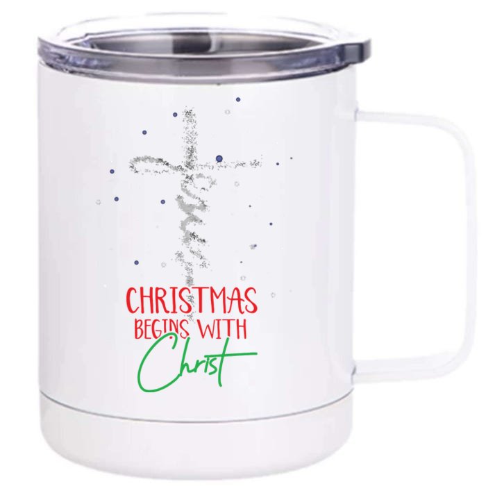 Christmas Begins With Christ Snowman Christian Religious Front & Back 12oz Stainless Steel Tumbler Cup