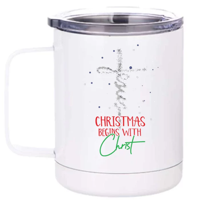 Christmas Begins With Christ Snowman Christian Religious Front & Back 12oz Stainless Steel Tumbler Cup