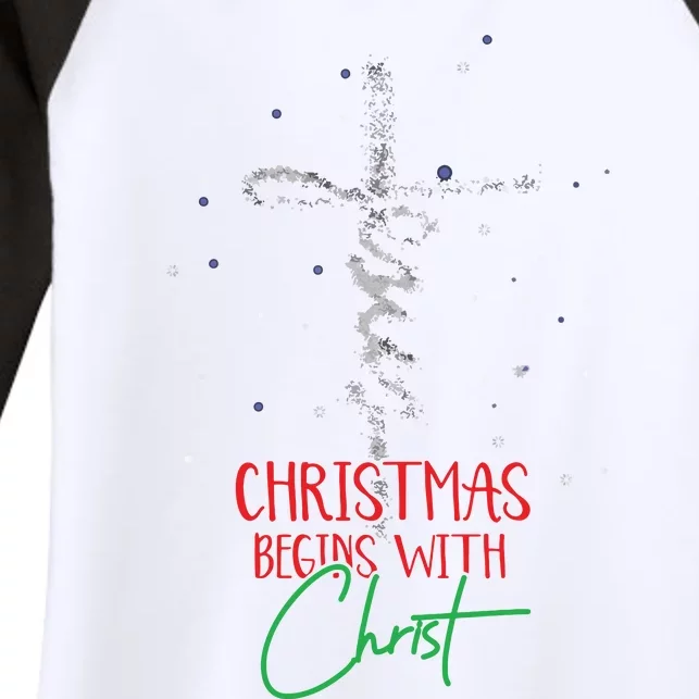 Christmas Begins With Christ Snowman Christian Religious Women's Tri-Blend 3/4-Sleeve Raglan Shirt