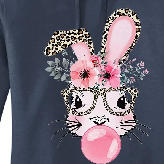 Cute Bunny With Leopard Glasses Bubblegum Easter Day Women's Pullover Hoodie