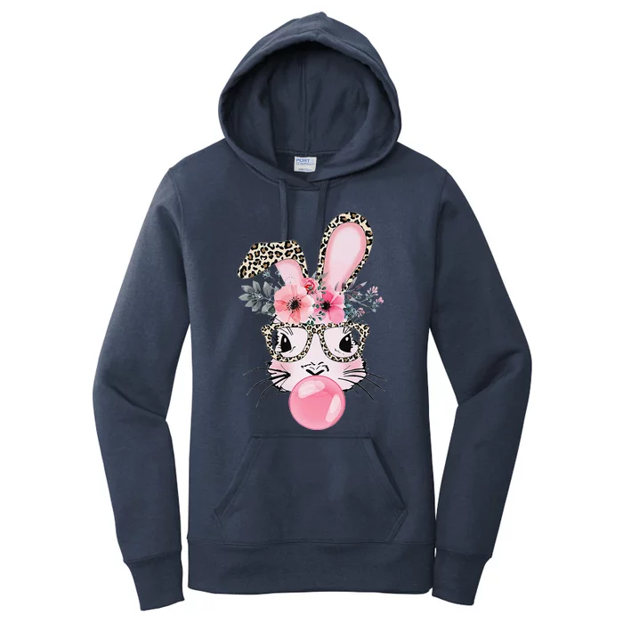 Cute Bunny With Leopard Glasses Bubblegum Easter Day Women's Pullover Hoodie