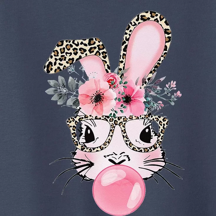 Cute Bunny With Leopard Glasses Bubblegum Easter Day Toddler T-Shirt