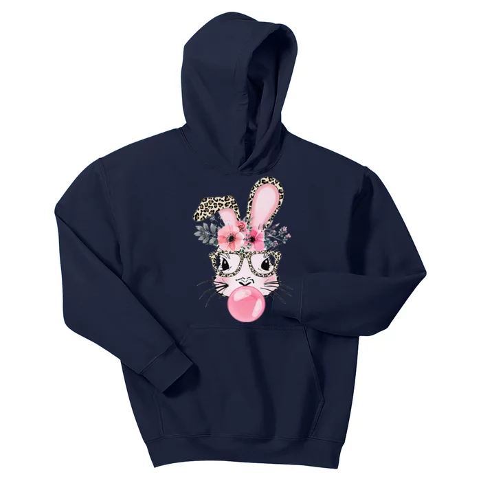 Cute Bunny With Leopard Glasses Bubblegum Easter Day Kids Hoodie