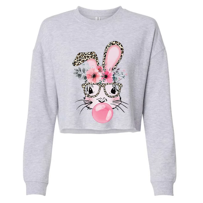 Cute Bunny With Leopard Glasses Bubblegum Easter Day Cropped Pullover Crew