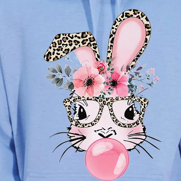 Cute Bunny With Leopard Glasses Bubblegum Easter Day Unisex Surf Hoodie