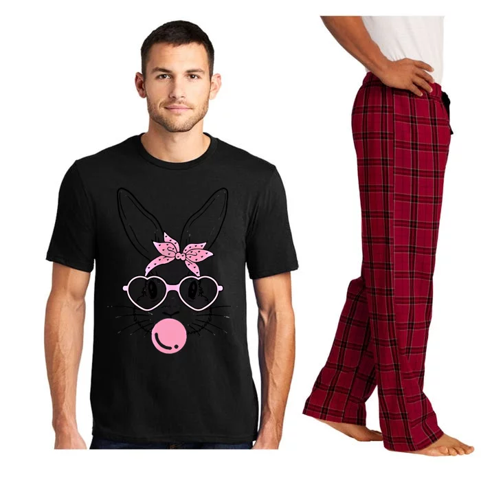 Cute Bunny With Heart Glasses Bubblegum Easter Day Gift Pajama Set