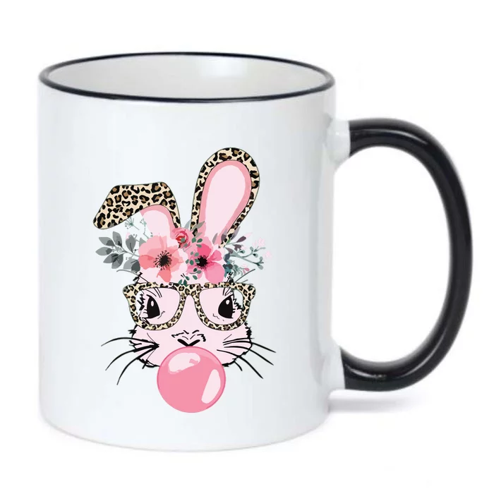 Cute Bunny With Leopard Glasses Bubblegum Easter Day Black Color Changing Mug