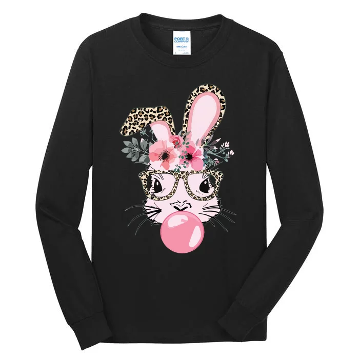 Cute Bunny With Leopard Glasses Bubblegum Easter Day Tall Long Sleeve T-Shirt