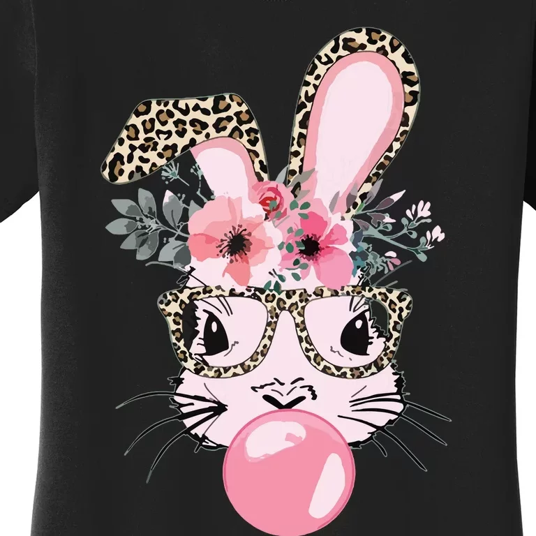 Cute Bunny With Leopard Glasses Bubblegum Easter Day Women's T-Shirt