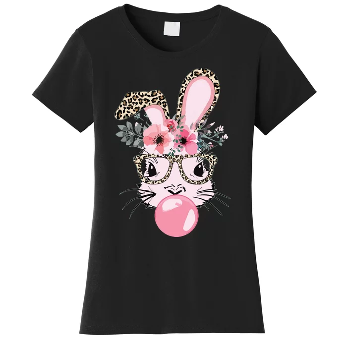 Cute Bunny With Leopard Glasses Bubblegum Easter Day Women's T-Shirt