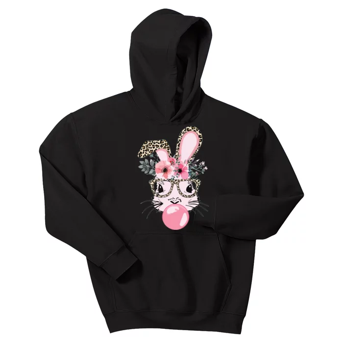 Cute Bunny With Leopard Glasses Bubblegum Easter Day Kids Hoodie