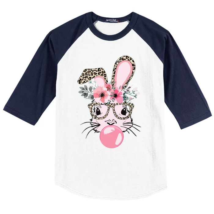 Cute Bunny With Leopard Glasses Bubblegum Easter Day Baseball Sleeve Shirt