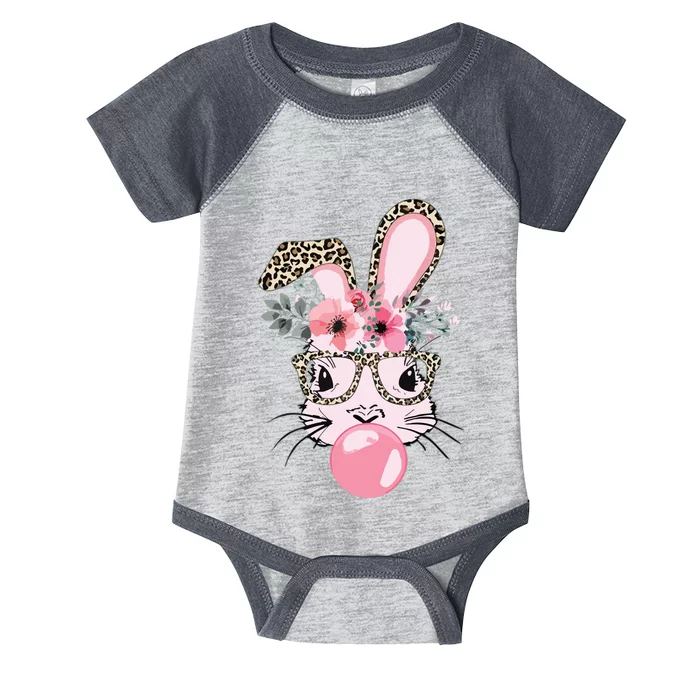 Cute Bunny With Leopard Glasses Bubblegum Easter Day Infant Baby Jersey Bodysuit