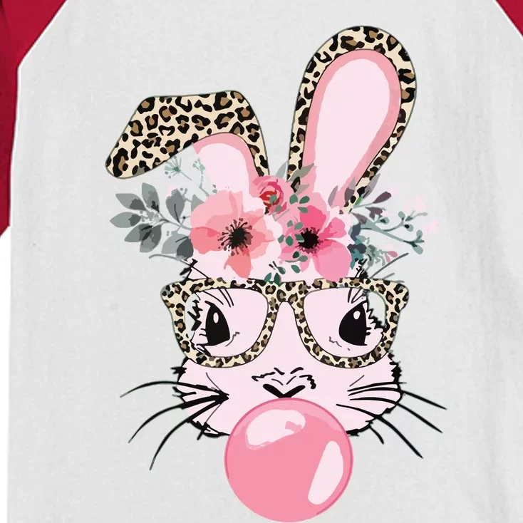 Cute Bunny With Leopard Glasses Bubblegum Easter Day Kids Colorblock Raglan Jersey