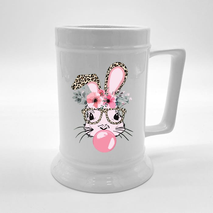 Cute Bunny With Leopard Glasses Bubblegum Easter Day Front & Back Beer Stein